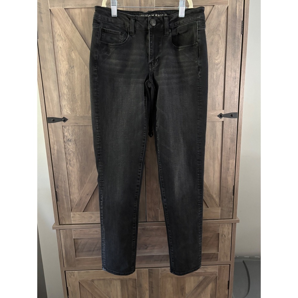 American Eagle Skinny Jeans Womens 6 Black Super Stretch X4 Regular Denim Pants